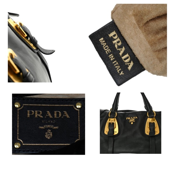 SOLD!!PRADA Black Calfskin Bauletto Handbag Medium Black with Lock, COA Dustbag - Picture 15 of 17